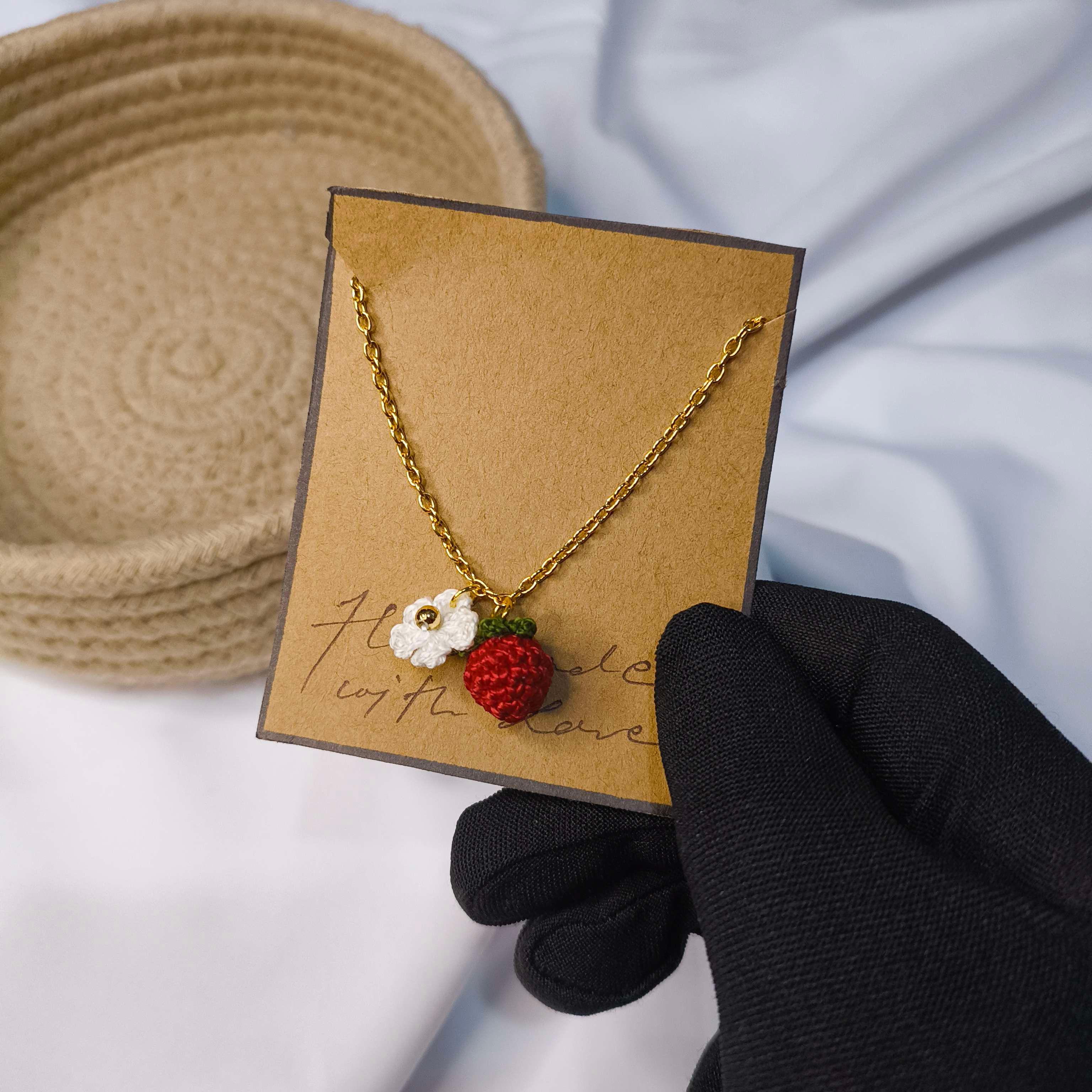 🍓 Handmade Crochet Strawberry Necklace - Image 1